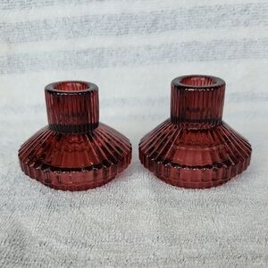 Talking Tables Burgundy Red Ribbed Glass Candle Holders Set of 2